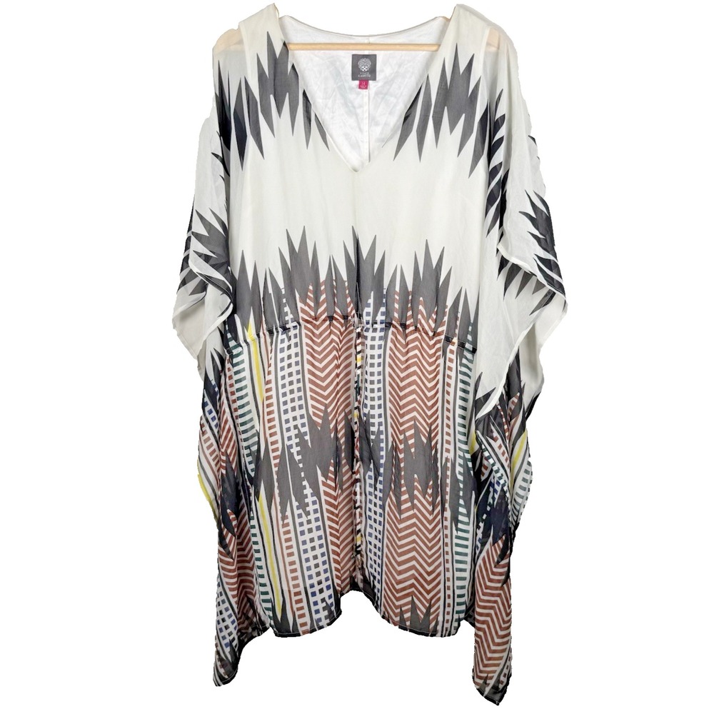 VINCE CAMUTO Boho Blouse Kaftan Style Top Dress Size 14  Tie String Waist Hippie